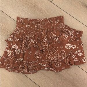 Aerie Brown Paisley Ruffle Skirt